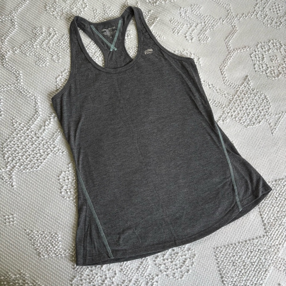 Marika tek women’s size M dry-wik performance tee‎ marled gray & aqua racer back